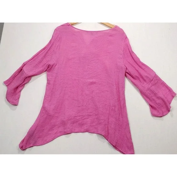 Zac & Rachel Womens Pink Crochet ‎ Blouse XL 3/4 Sleeve High Low Hem Lightwei - Picture 7 of 11